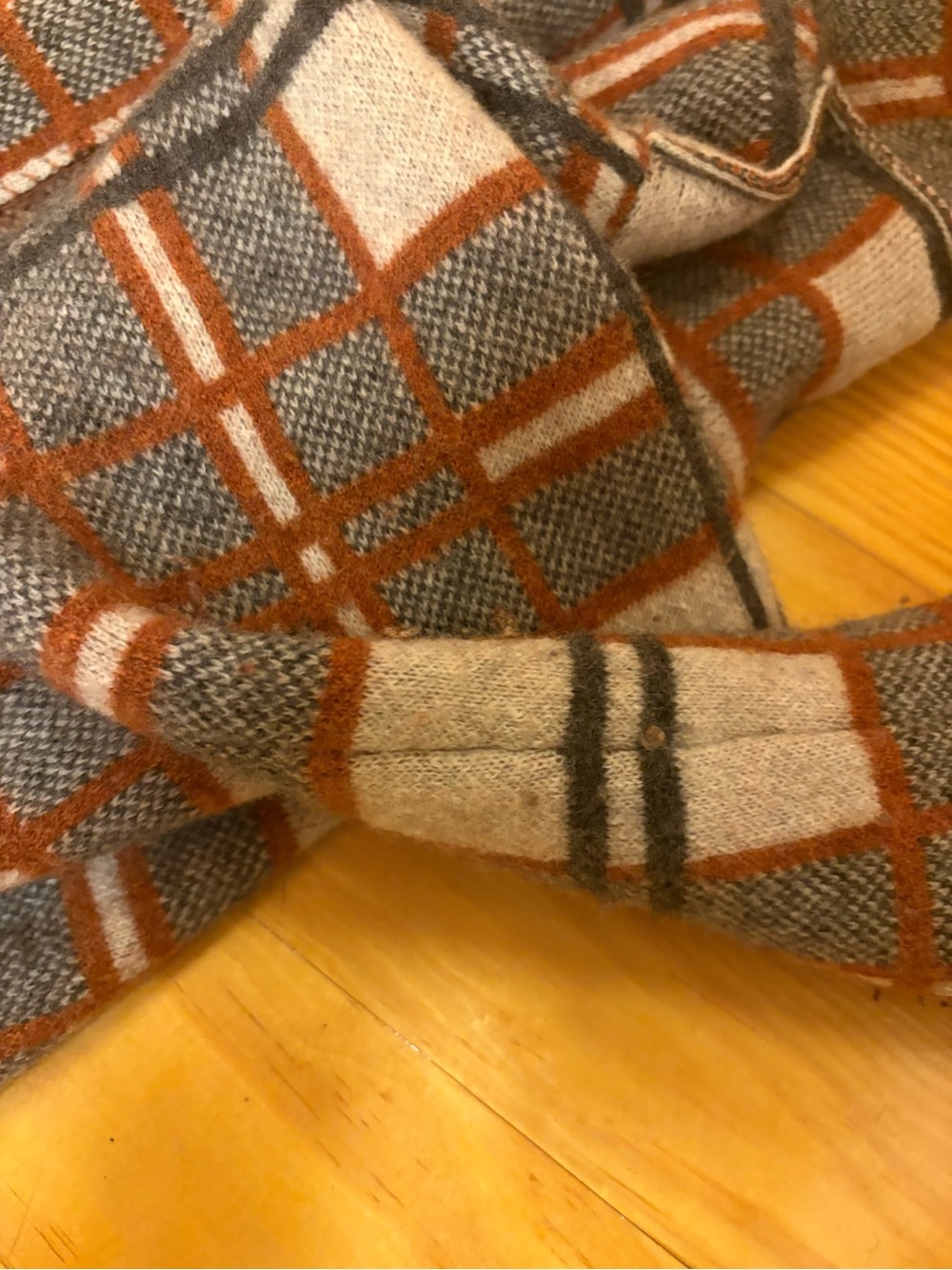Field & Flower Wool Plaid Hooded Coatigan in Gray and Rust - Picture 8 of 8